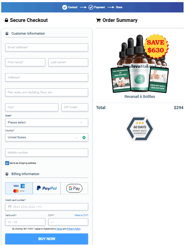 RevaNail Offer checkout form